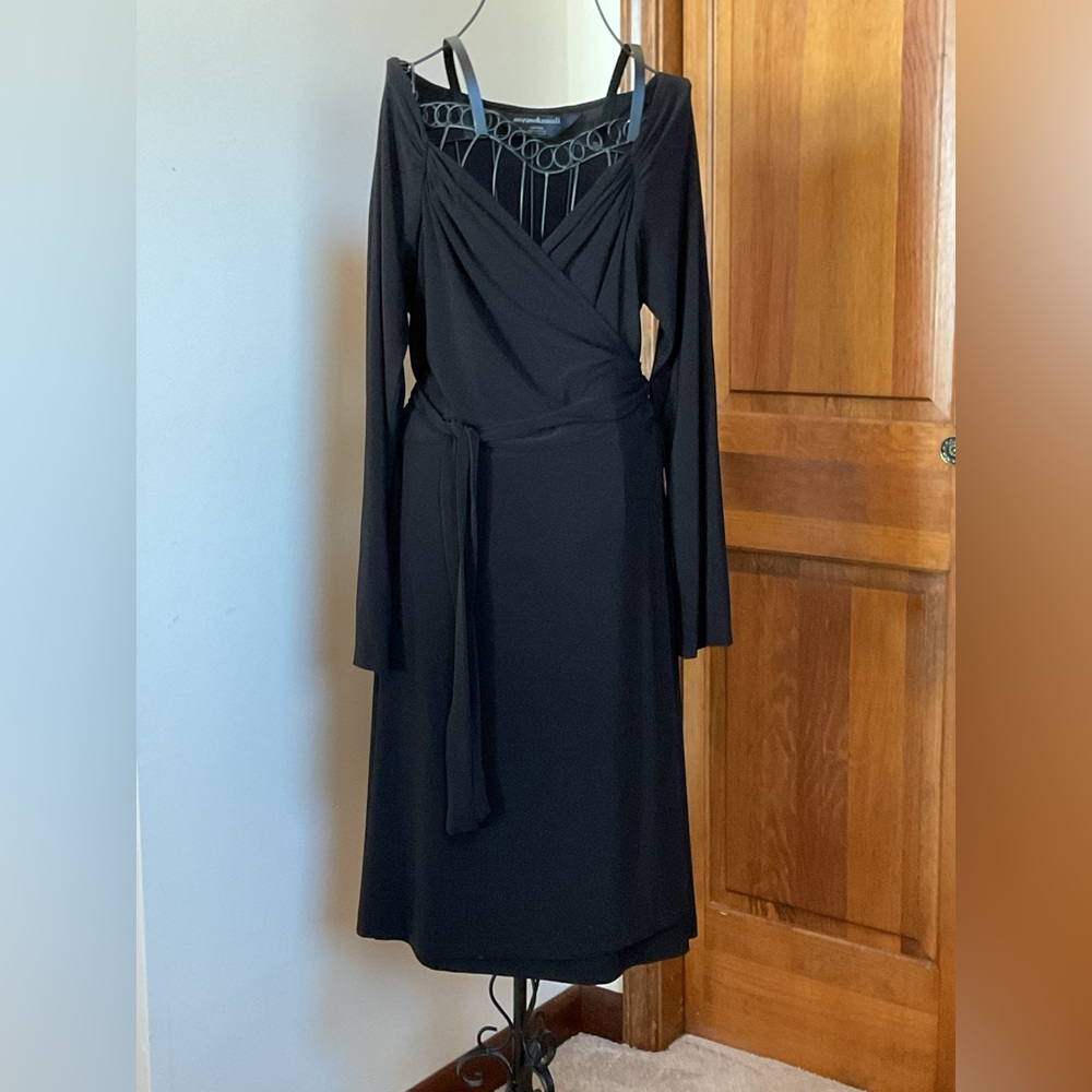 Norma Kamali Sweetheart Neckline Black Wrap Dress Stretch Jersey Long Sleeve XXL - Picture 2 of 8